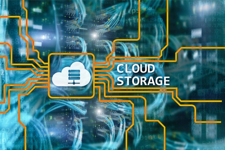 Foto concepto de almacenamiento de datos en la nube en el fondo de la sala de servidores