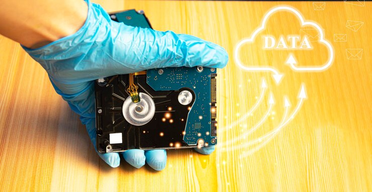 Foto el concepto de almacenamiento de datos en el sistema de la nube