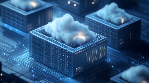 Concepto de almacenamiento en nube y centros de datos Una representación visual de la gestión segura de datos y Scalab