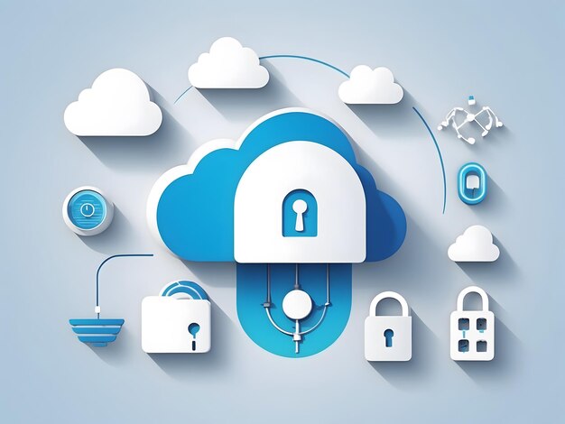 Foto el concepto de almacenamiento remoto de datos en la nube y la privacidad de los datos