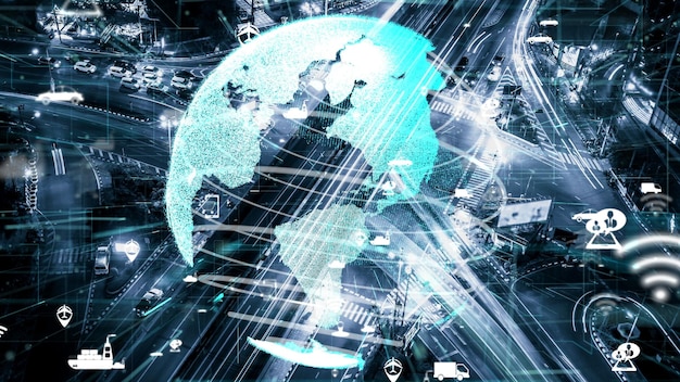 Concepto de alteración de la tecnología de transporte inteligente para el futuro control del tráfico por carretera
