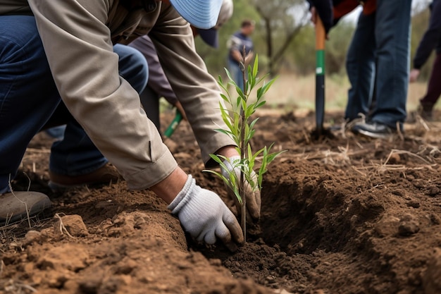 Concepto ambiental ecológico plantando árboles en un bosque IA generativa