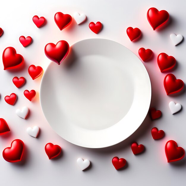 Concepto de amor de boda del día de San Valentín Celebración fondo blanco con corazones de satén rojo