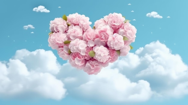 Concepto de amor creativo en la nube de flores frescas de primavera Generativo ai