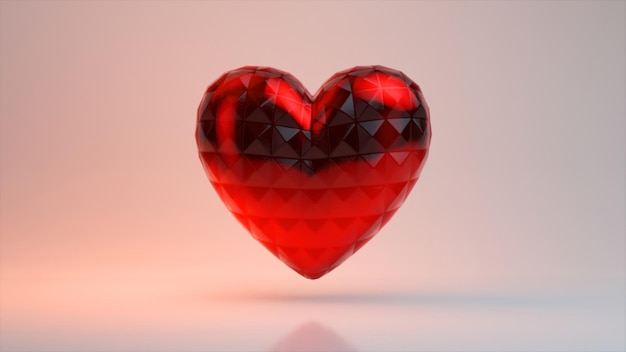 Concepto de amor hermoso primer plano de corazón de metal rojo sobre fondo azul neón día de San Valentín d