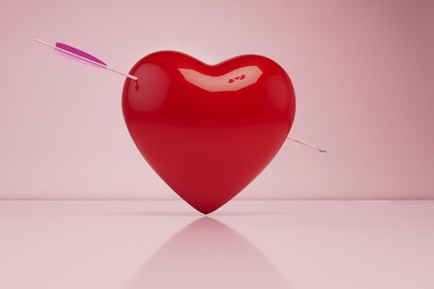 Concepto de amor infeliz corazón atravesado por una flecha en un render 3d de fondo pastel