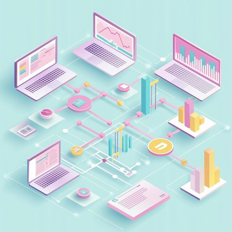 Foto concepto de análisis de datos digitales con computadoras portátiles y elementos gráficos