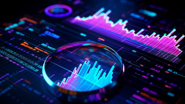 Concepto de análisis de gráfico digital y lupa IA generativa