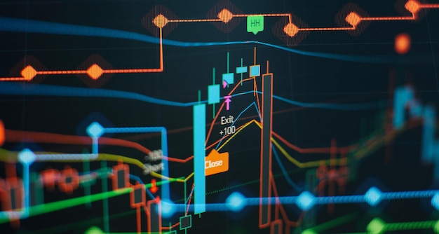 Concepto de análisis de mercado de acciones o negocios Antecedentes de tendencias económicas para ideas de negocios y todo el diseño de obras de arte Antecedentes financieros abstractos