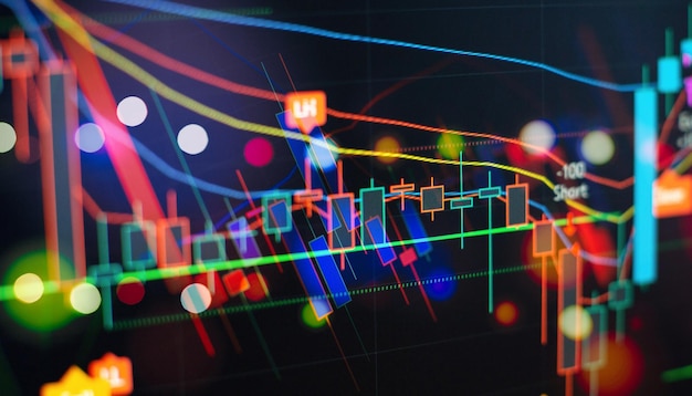 Concepto de análisis de mercado bursátil o comercial Antecedentes comerciales financieros o bursátiles Gráfico comercial en stock