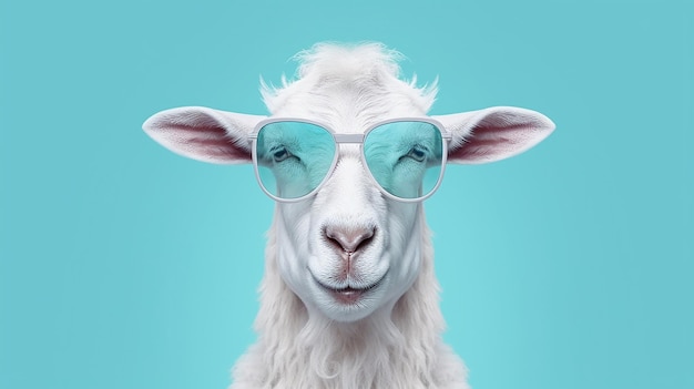 concepto animal creativo cabra en gafas de sol hecha por IA generativa