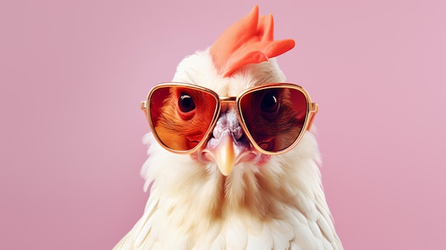 Concepto de animal creativo gallina en gafas de sol