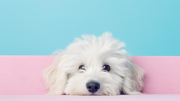 Foto concepto de animal creativo perro komondor cachorro mirando fijamente