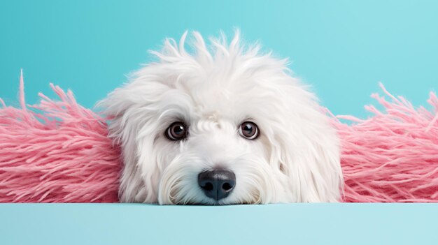 Foto concepto de animal creativo perro komondor cachorro mirando fijamente