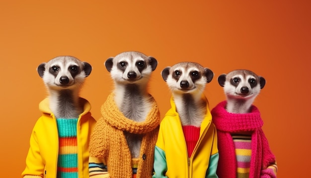 concepto animal creativo suricata en un grupo vibrante