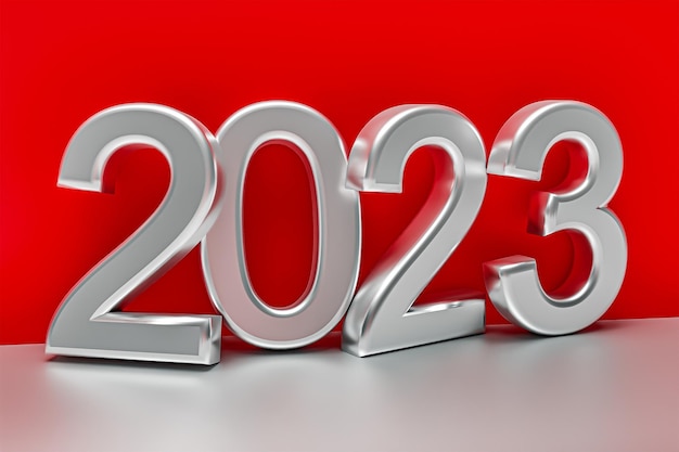 Concepto de año nuevo en colores rojos Número 2023