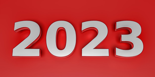 Concepto de año nuevo en colores rojos Número 2023