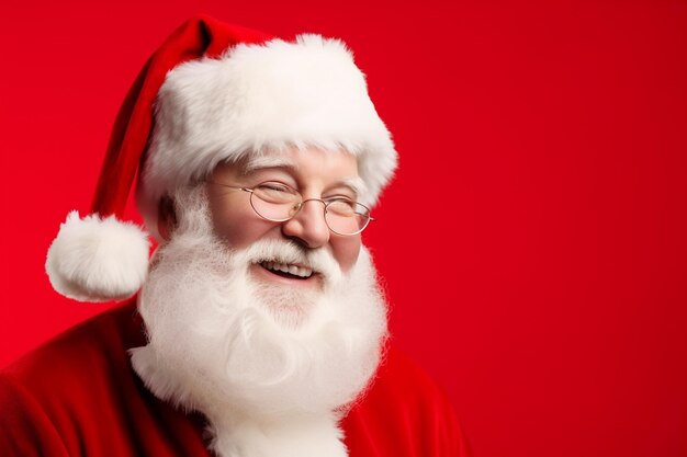 Concepto de año nuevo de santa claus Concepto de feliz navidad de santa claus sobre fondo rojo