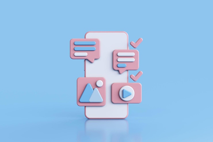Foto concepto de aplicaciones de comunicación social en línea de plataforma de redes sociales 3d