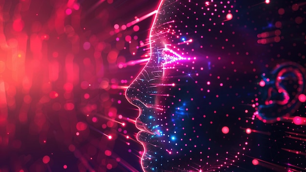 Concepto de aprendizaje automático con algoritmo de datos cerebrales y proceso de información de red