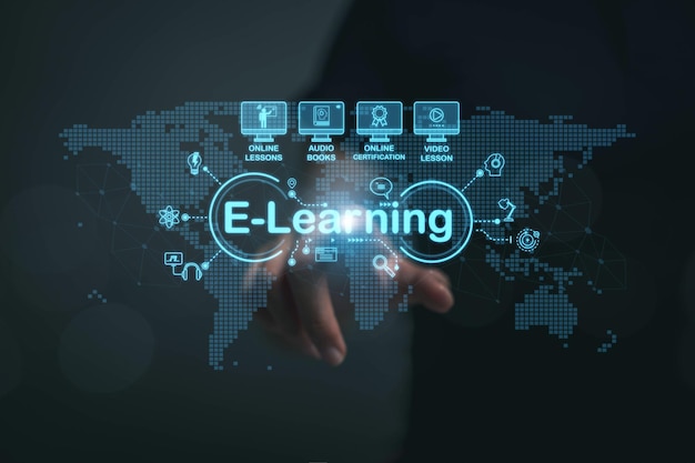Foto el concepto de aprendizaje autónomo con sistemas en línea a través de la red de internet educación en línea lecciones de internet excursiones