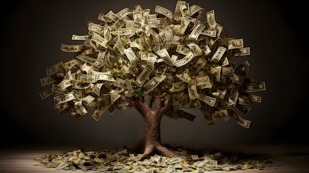 Concepto de árbol de dinero riqueza rica IA generativa