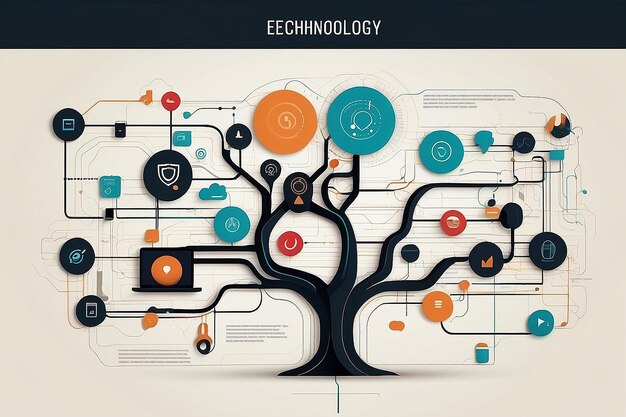 Foto concepto de árbol con íconos web vectoriales íconos de negocios e íconos de tecnología ilustración