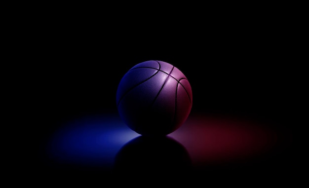 Concepto de arte de banner de neón azul de pelota de baloncesto