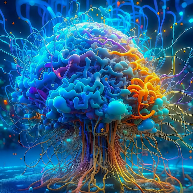 El concepto de arte del cerebro humano explotando con conocimiento y creatividad