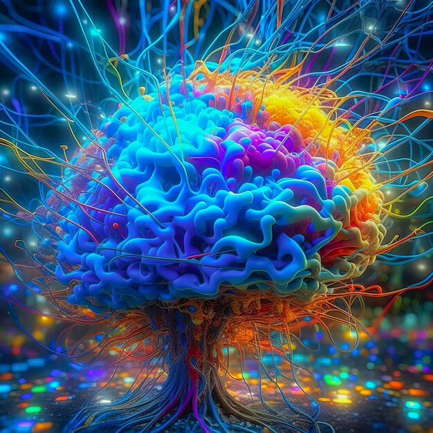 El concepto de arte del cerebro humano explotando con conocimiento y creatividad