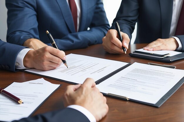 Concepto de asociación empresarial firma de un contrato cooperación exitosa