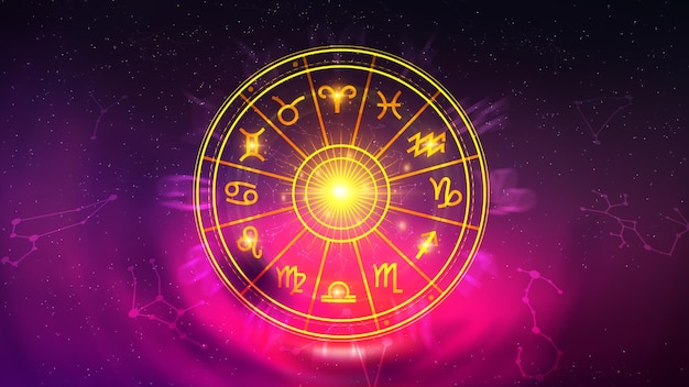 Concepto de astrología y horóscopo persona dentro de una rueda de signos zodiacales signos astrológicos dentro del círculo de horóscopos Astrología conocimiento de las estrellas en el cielo poder del concepto del universo