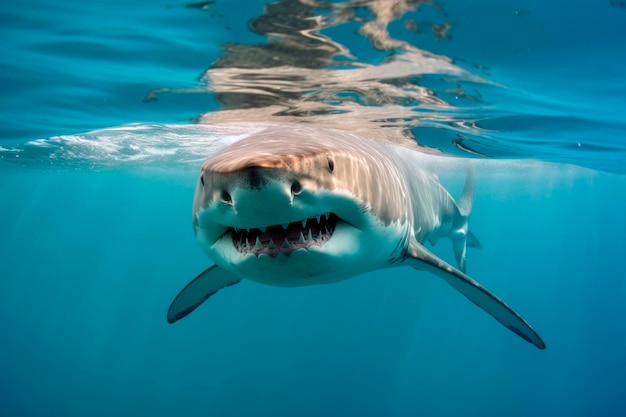 Concepto de ataque de tiburón Gran tiburón salvaje en el primer plano del océano Generado por IA