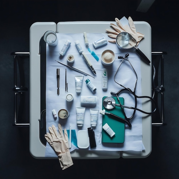 Foto concepto de atención médica con accesorios para hemorroides en la mesa blanca
