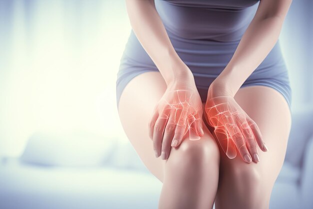 Concepto de atención médica mujer que sufre de dolor de rodilla de cerca