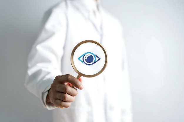 Concepto de atención ocular de visión digital Médico que utiliza la tecnología para el examen ocular Visión comprobación de la vista Cita en la clínica ocular