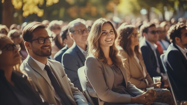 Foto concepto de una audiencia borrosa de empresarios reunión de conferencia seminario generativo ai