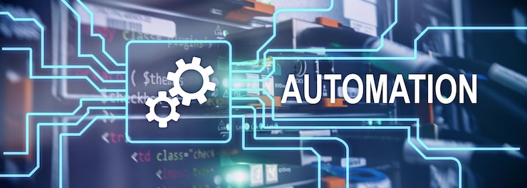 Foto concepto de aumento de la productividad de automatización proceso tecnológico en un fondo de sala de servidores
