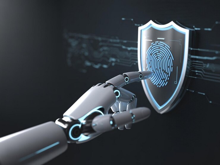 El concepto de autenticación futurista de seguridad de huellas dactilares de IA