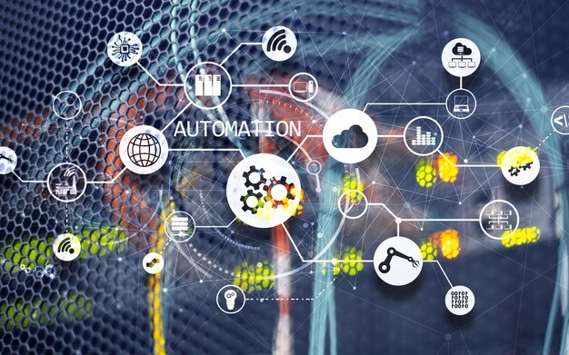 Concepto de automatización de procesos comerciales en gabinetes de red borrosa Nuevo proyecto 2020