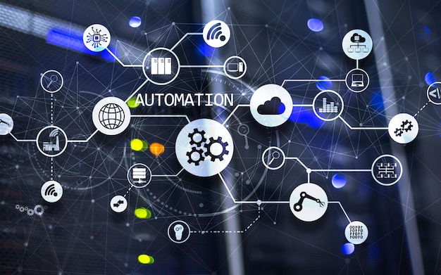 Concepto de automatización de procesos comerciales en gabinetes de red borrosa Nuevo proyecto 2020