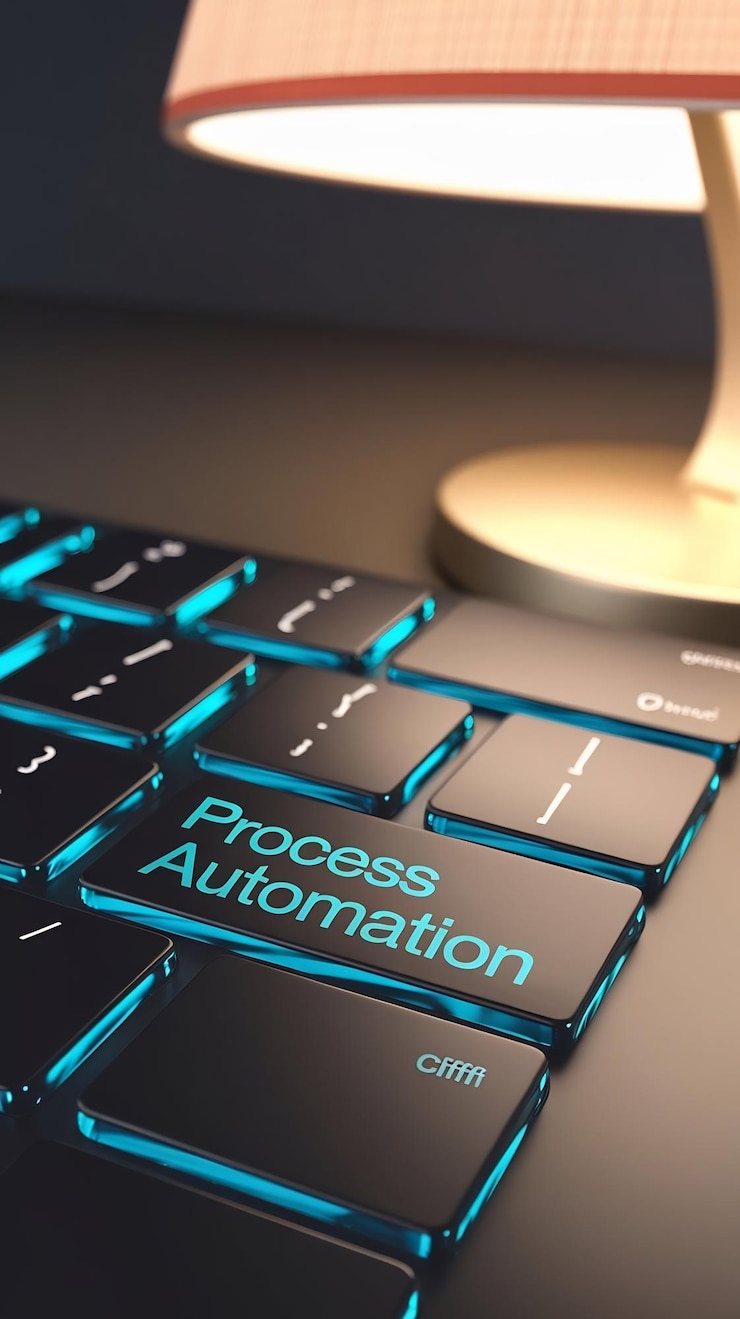 Foto concepto de automatización de procesos de primer plano del botón en el teclado de la computadora
