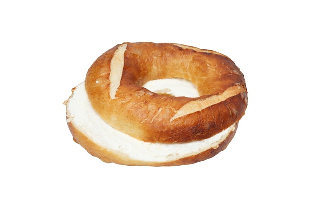 Concepto de bagel de panadería sabroso aislado sobre fondo blanco