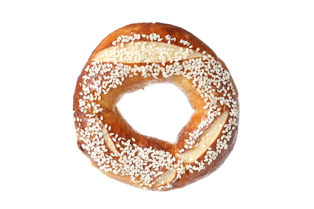 Concepto de bagel de panadería sabroso aislado sobre fondo blanco