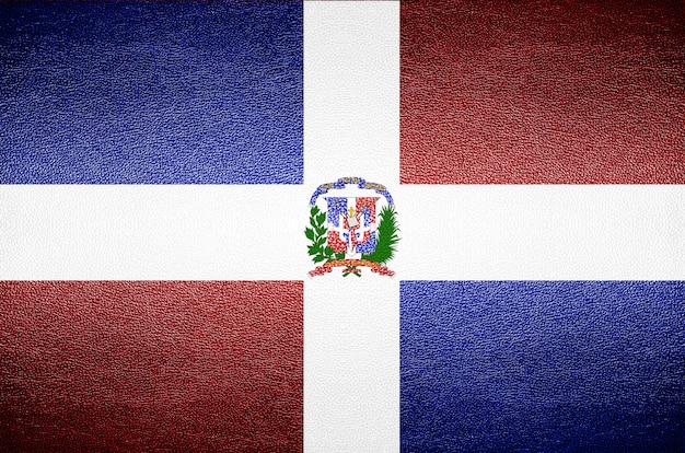 Concepto de bandera dominicana de pantalla de primer plano en cuero de PVC para el fondo