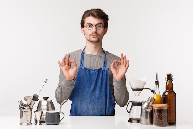 Concepto de barista, trabajador de café y barman.