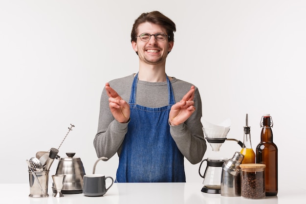 Concepto de barista, trabajador de café y barman.