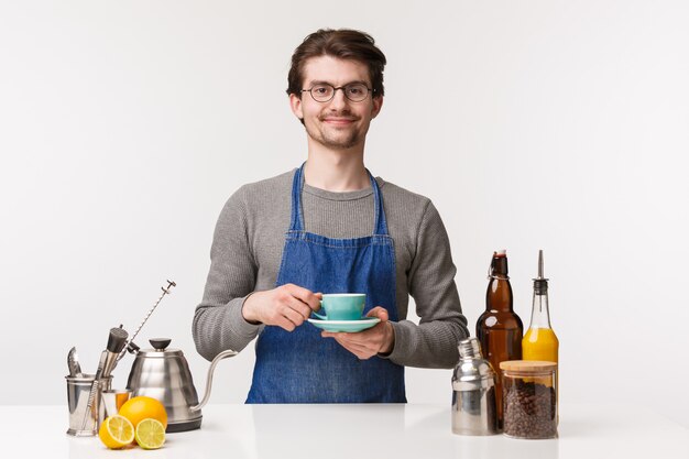 Concepto de barista, trabajador de café y barman.