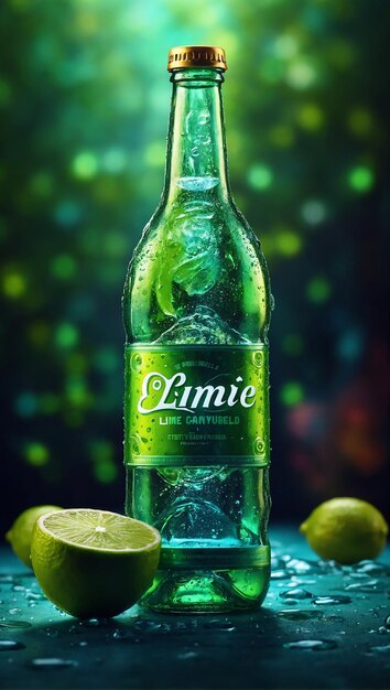 Un concepto de bebida de botella carbonatada de limón rojo verde