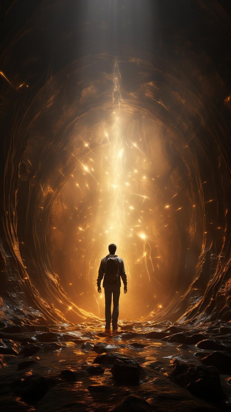 Foto concepto bíblico religioso de la muerte humana el alma va al purgatorio camino al cielo luz al final del túnel camino a dios vida y muerte cielo cielo y infierno